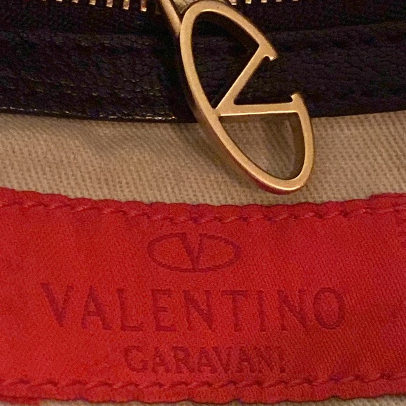 Valentino Garavani large handbag vintage black leather with fabric gold hardware - Picture 13 of 14